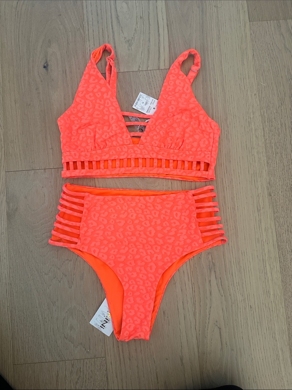 Neon Orange Strappy High-Waist Bikini Set NWT
